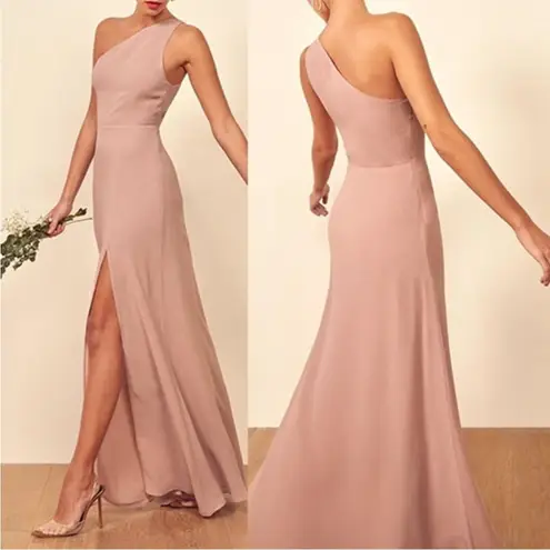 Reformation  Evelyn One Shoulder Long Blush Pink Maxi Dress with Front Slit | 2