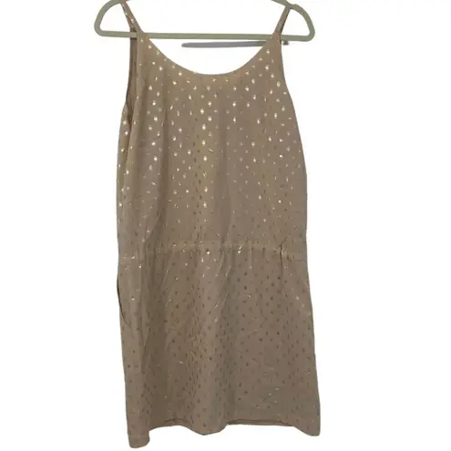 SEE U SOON BEIGE WITH GOLD DOTS LIGHTWEIGHT ROMPER LOOK MINI DRESS SMALL