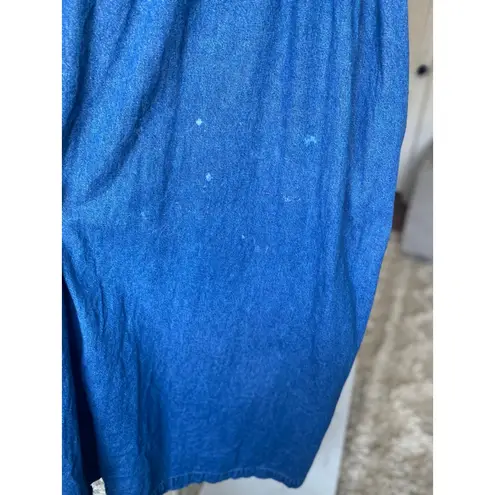 Erika Vintage Denim Maxi Dress Floral Embroidery Cottagecore V Neck Prairie Boho