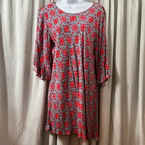 Escapada Escapade Living Turquoise & Red Geometric Boho Pattern Sz Large Dress