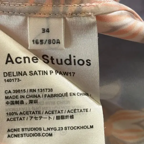 Acne Studios Delina Retro Floral Print Satin Shift Dress Multicolor EU 34