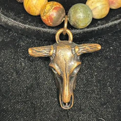 Mookaite Jasper Bull Skull Western Bracelet Brown