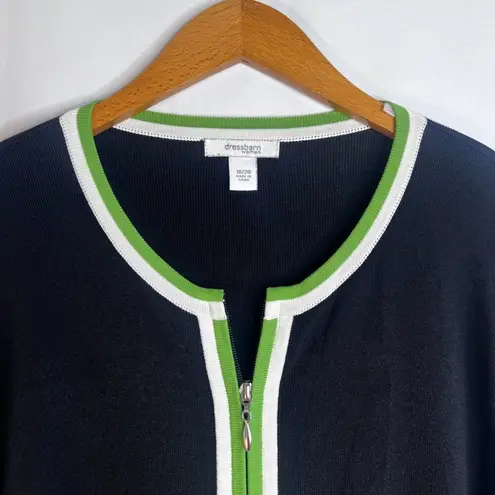Dressbarn Woman Navy Contrast Striped Full Zip Collegiate Sweater Size 18/20 Blue