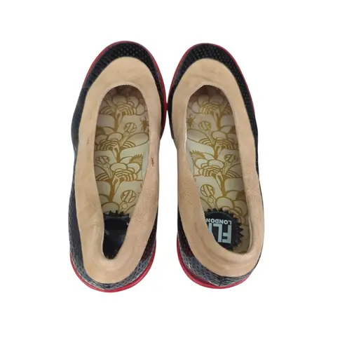 Fly London Yoko Wedge Platform Shoes Womens 39 8-8.5 Black Beige Leather Comfort