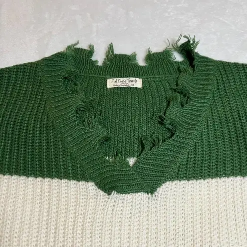 Full Circle Trends V-Neck Striped Color Block Frayed Sweater Size 3X NEW Casual