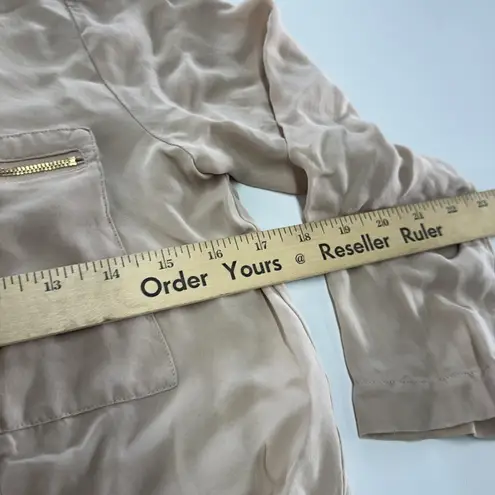 Theory  Blouse Womens Small Beige Pink Silk Brundia Zip Pocket Long‎ Sleeve Top