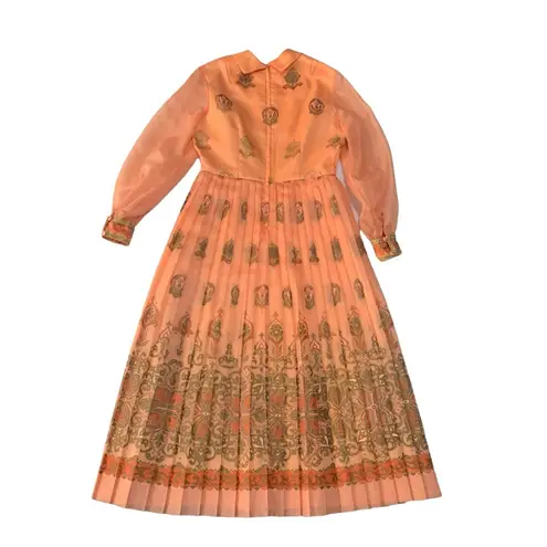 Shaheen California size 16 large Chic Orange Patterned Long Sleeve Dress satin