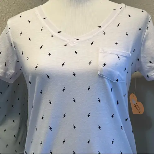 Love Charm  v neck Tshirt white with lightening bolts size medium new with tag.