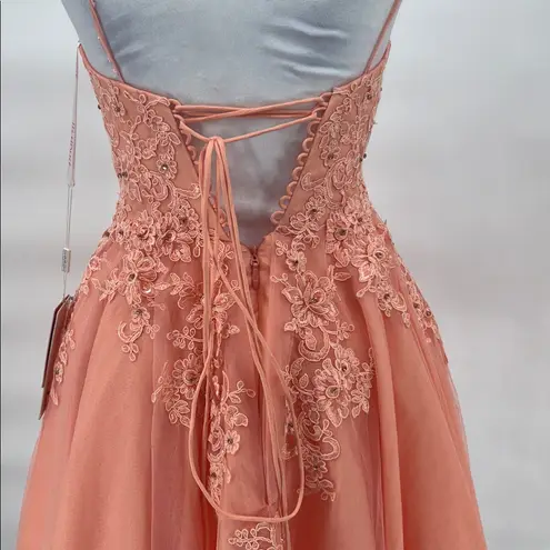 JJ's House JJ’s House Coral Tulle Lace Embroidered Fit Flare Dress Spaghetti Strap US 2 - Image 8