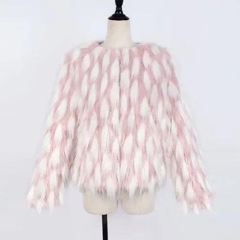 NEW Pink & White Shabby Faux Fur Coat Size Small
