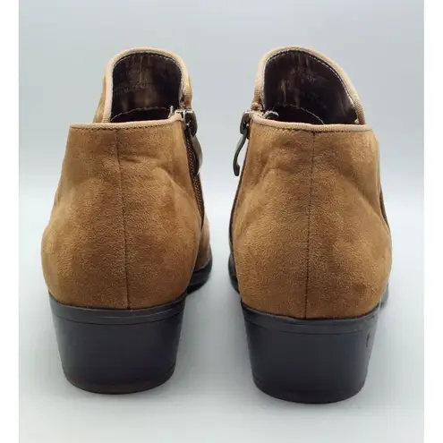 X-Appeal Ladies Brown Zip Up Stewart Booties Boots Size 8 Block Heel Faux Suede