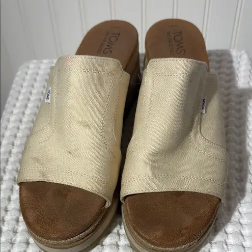 Toms  Cream Mules Casual Slip-On Shoes Women's Adria Wedge Sandal Neutral 9
