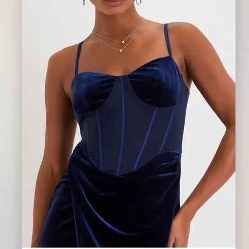 NWT Lulus Alluring Icon Navy Blue Velvet Bustier Sleeveless Maxi Dress LARGE