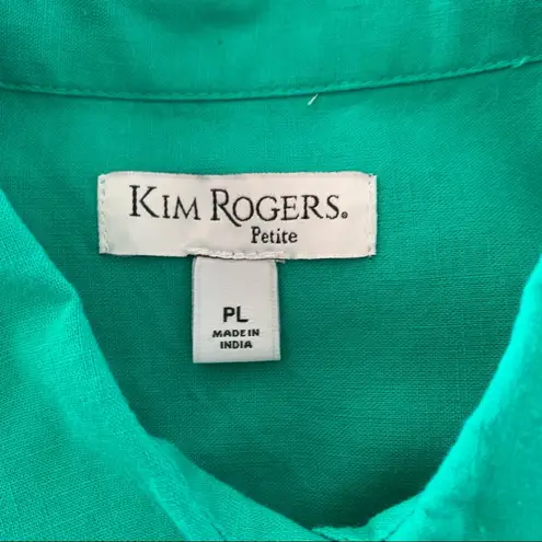 kim rogers  Petite Teal Green Button Down Linen Shirt Lightweight Shacket  PL