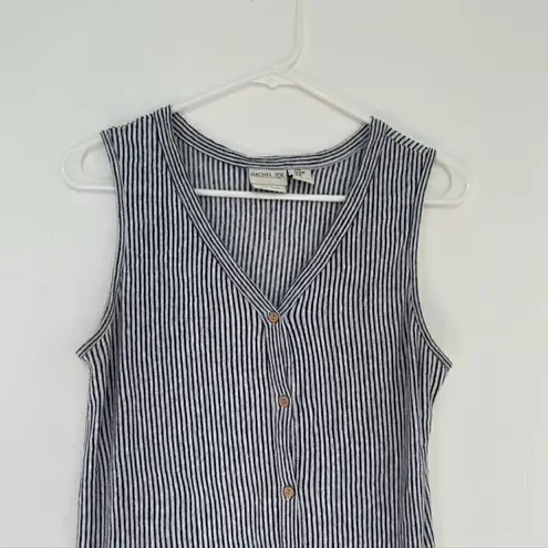 Rachel Zoe  Navy Blue White Striped Sleeveless Button Tie Knot 100% Linen Tank M