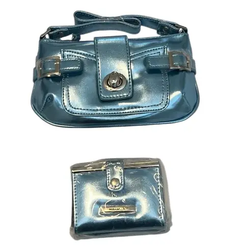 NWT Moda Bella Metallic Blue Handbag and Wallet Set perfect festival size