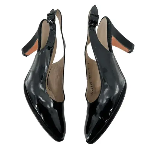 Salvatore Ferragamo Black Patent Leather Slingback Pumps Size 6 B Mid Heel