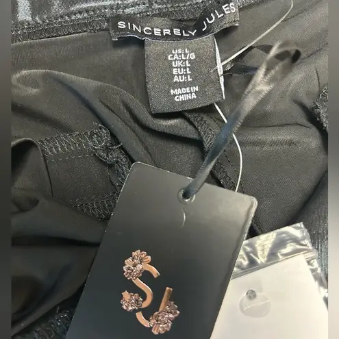 Sincerely Jules Women's Shiny Black Pants Size Large Straight Leg Casual