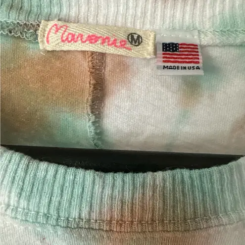 NWOT Maronie Long Sleeve Tie Dye Crop Top Cotton Medium Size Multi Blue