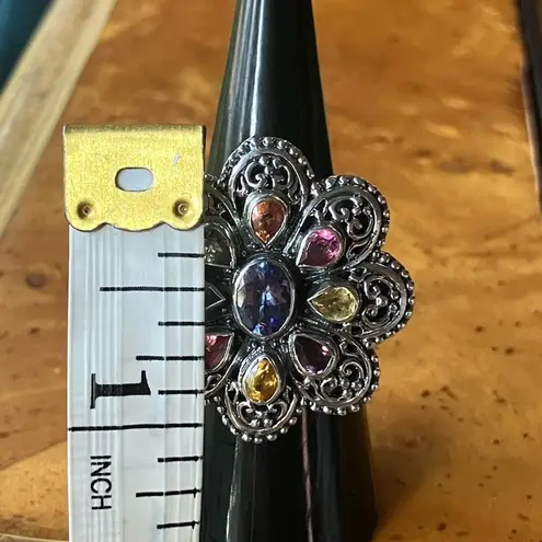 Natural Tanzanite Sapphire Sterling Silver Cocktail Ring Size 7