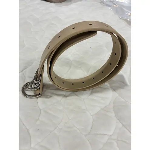 Womens Beige Belt with Triple Ring Buckle Fashion Accessory Tan