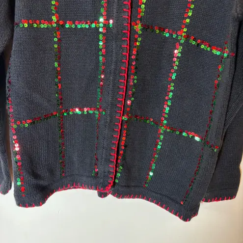 Lemon Grass Sequin Christmas Cardigan Sweater Size PS Black