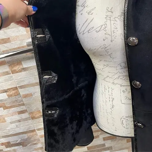 MODA'S genuine shearling suede fur coat jacket winter coat brown warm Sz M Black Size M