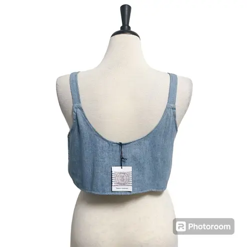 Urban Renewal Chambray Ivory Crochet Sleeveless Scoop Neck Crop Top Small Medium