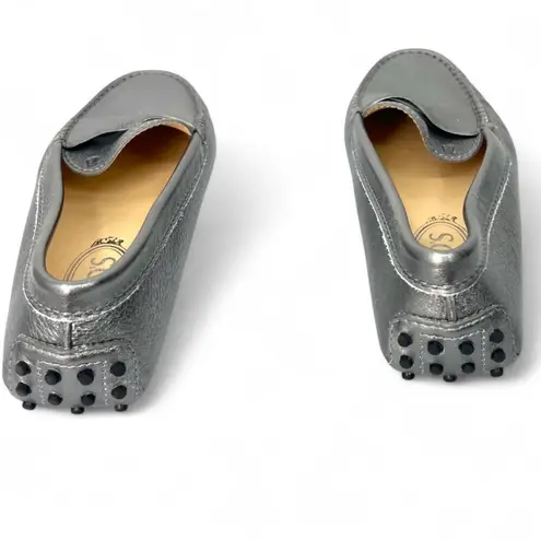 TOD'S 35 / 5 Gommino Driving Shoes Leather Metallic Silver Loafer Flat Slip On