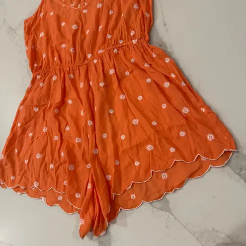 Anthropologie x Eloise Elspeth Floral Embroidered Romper Women’s Large Orange