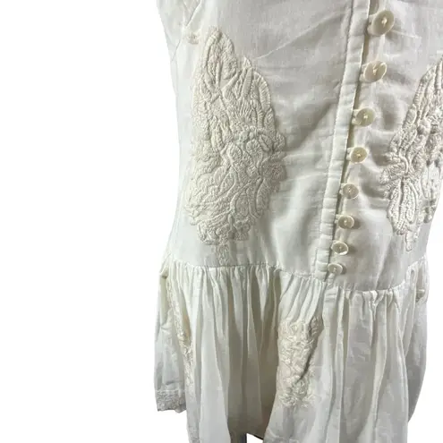 Raga Anthropologie Baby Doll Embroidered Cream Drop Waist Mini Dress