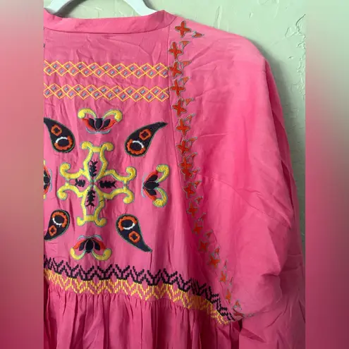 Frances Valentine Blouse Womens M Pink Embroidered Barbiecore Wrap Boho Tunic Size M
