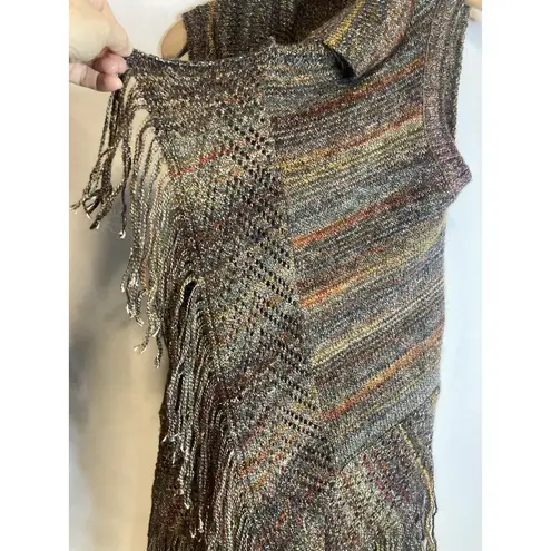 Boho Brown Open Front Fringe Cardigan Vest Women's S Fairy Western Hippie