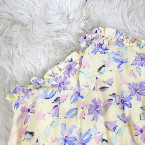 Gianni Bini New  Pastel Yellow Floral Print Halter Crop Wide Leg Jumpsuit X-Large