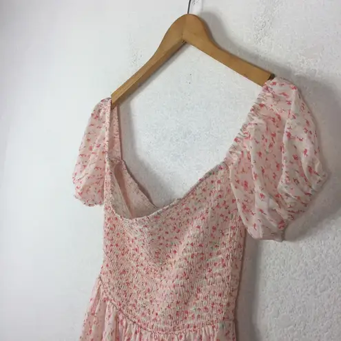 Heartloom Della Pink Floral Smocked Puff Sleeve Midi Dress Small Coquette Girly