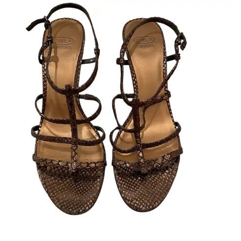 Circa Joan & David Ginger Strappy Snakeskin Leather High Heel Bronze Womens 10M Brown Size 10