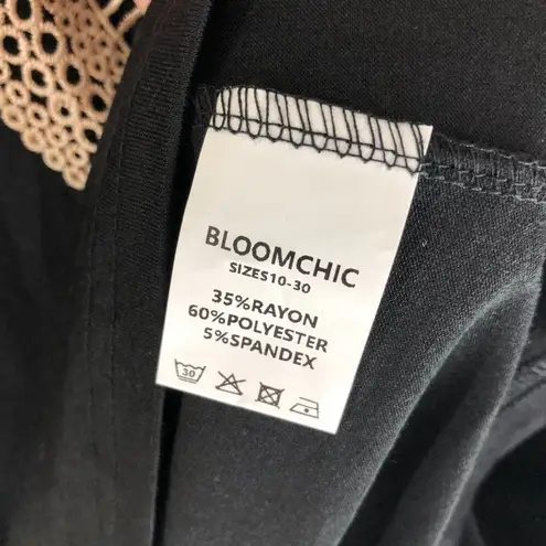 Bloomchic  Plain Cold Shoulder Contrast Lace T-Shirt Black 14-16