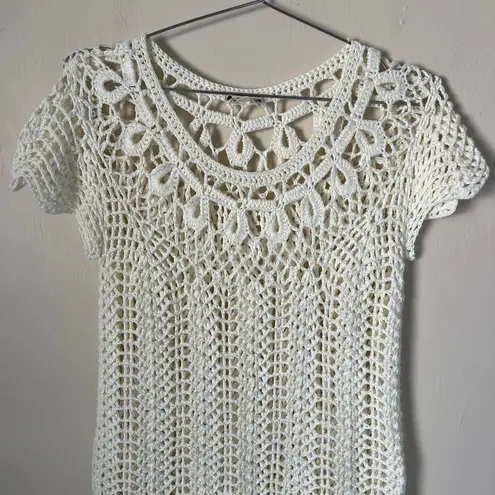 Mumu Mellow Crochet The Day Away Beige Cream Short Sleeve Dress Coverup Size M