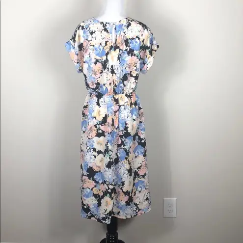 Bobeau Floral Dress Cap Sleeve Side Tie