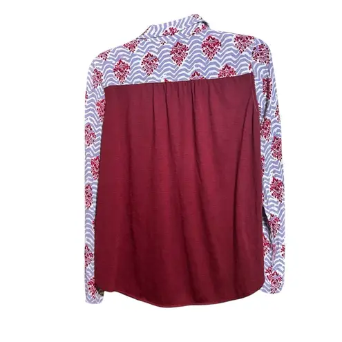 Porridge Anthropologie Top Small Multicolor Mixed Media Boho Medallion Button Up