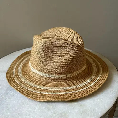 Time and Tru Tan Striped Panama Rattan Raffia Packable Adjustable Beach Boho Hat Brown