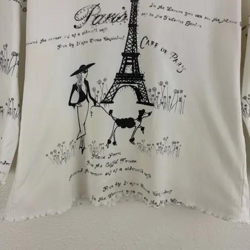 CACTUS Vintage Y2K White Black Paris Eiffel Tower V Neck Graphic Long Sleeve Top Size L