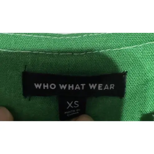 Chic Who What Wear Womens Puff Sleeve Linen Dress W Belt Classic Boho Sweet XS Green