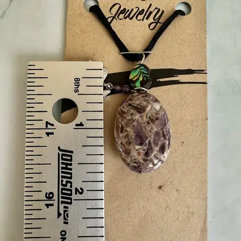 Medicine Stone Jewelry Amethyst Pendant Necklace w/ Abalone Accent & moose Char