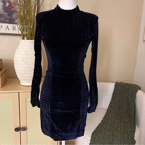 House Of CB  Escalia Blue Velvet Mini Dress Shoulder Pad Party Dress Size XS