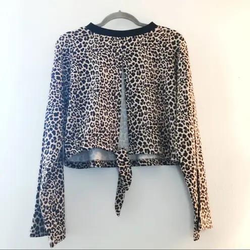 Varley Sweatshirt Crop Open Back Tie Milldale Sweatshirt Sz M NWT Leopard Print