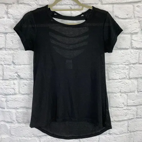 Athletic Works mesh short sleeve top scoop back w/straps hi low Black sz small women