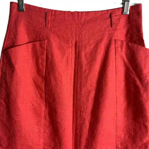 Newport News Vintage Pencil Skirt 10 Coral Pink Linen Pockets Lined Zipper