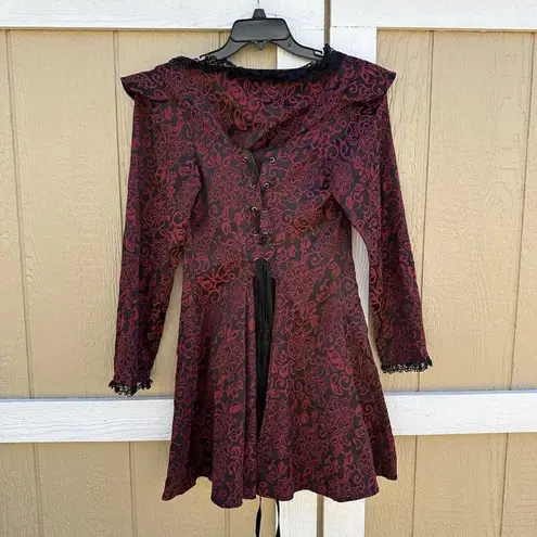 H&R Hearts and Roses Red Floral Gothic Steampunk Corset Jacket Women’s Size 8