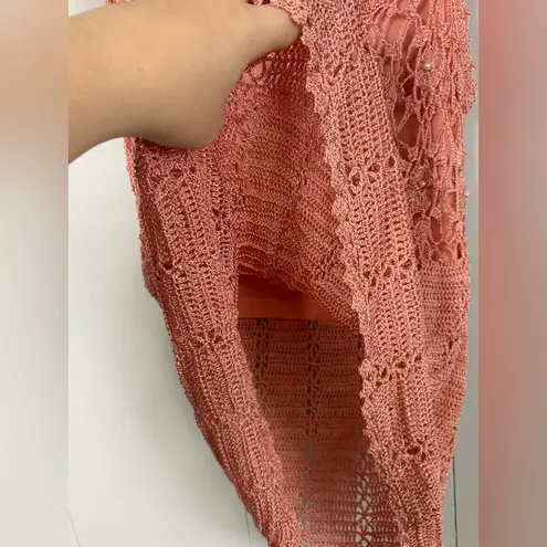 Say What? Say What? Y2K Pink Crochet Knit Tank Top Large Pearl Detail Stretch Croquette - Image 2